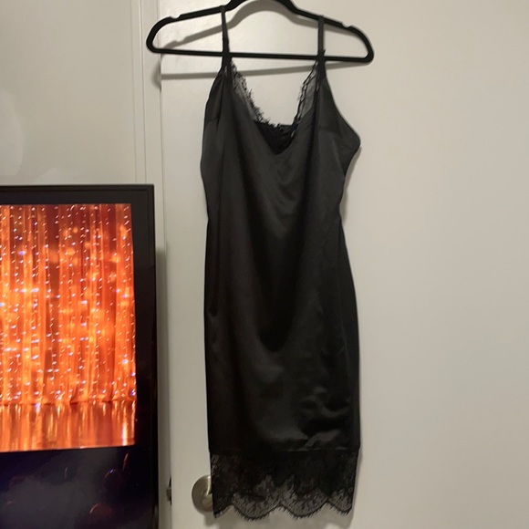 Oh Polly Dresses & Skirts - OH POLLY black satin and lace dress
